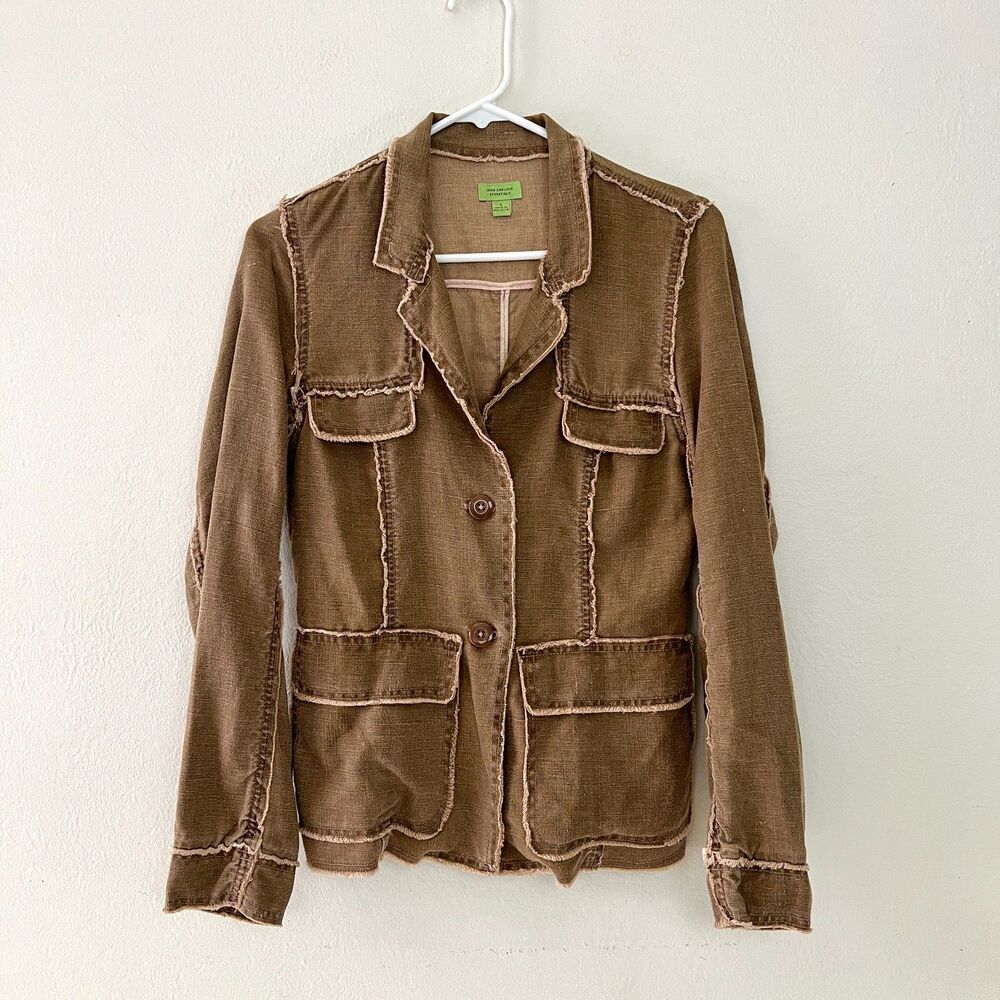 Y2K John Carlisle 100% Linen Vintage Utility Jacket Whimsigoth Grunge Fairy Sz S